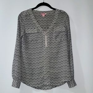 Candie's Chevron Blouse XS Long Sleeve or 3/4 Sleeve Half Zip Front